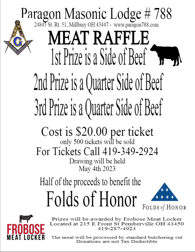 Paragon - Folds of Honor Meat Raffle Flyer